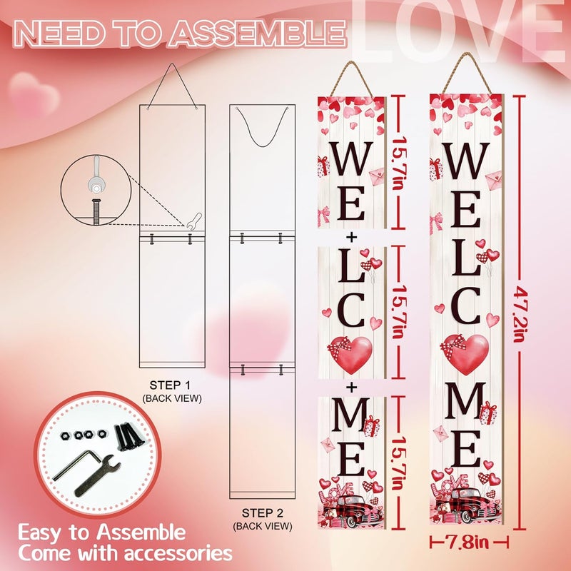 Seimip Valentines Day Porch Sign Love Heart Welcome Sign For Front Door Pink Valentines Decor Porch Sign Outdoor Yard Sign Home Indoor Wooden Vertical Sign Wall Sign For Front Patio Garden Porch - Image 5